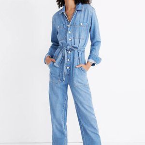 Madewell Denim Tie-Waist Jumpsuit in Cosgrove Wash Size L EUC